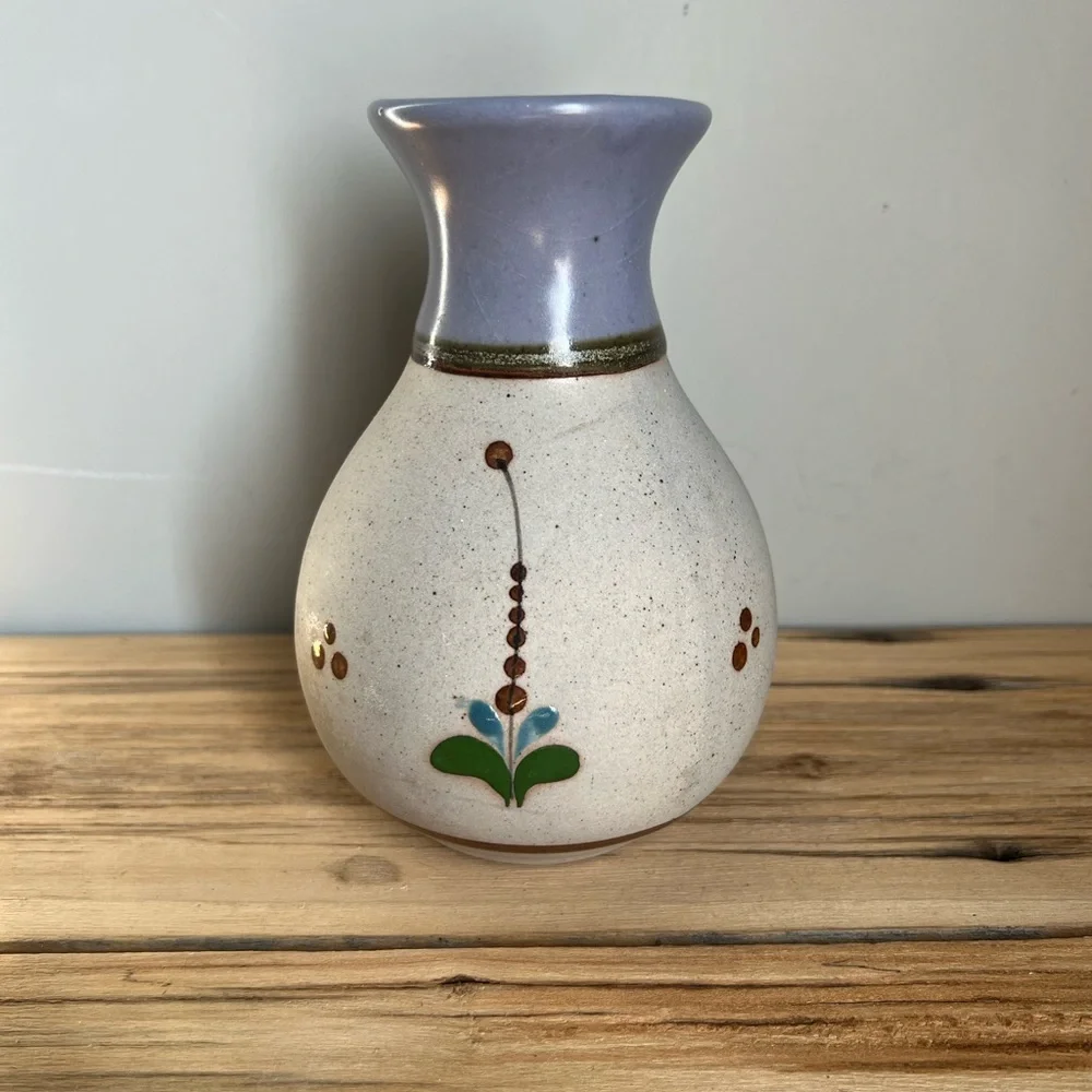 Mexican Tonala Sandstone Pottery Vase Bird Floral